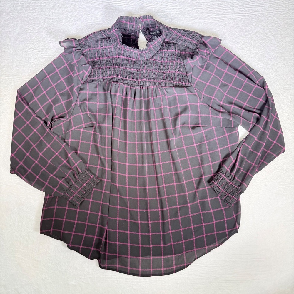 Torrid‎ Plaid Smocked Mock Neck Ruffle Shoulder Long Sleeve Blouse Top Size 3